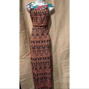 NAIF Orange Navy Tribal Print Maxi Dress